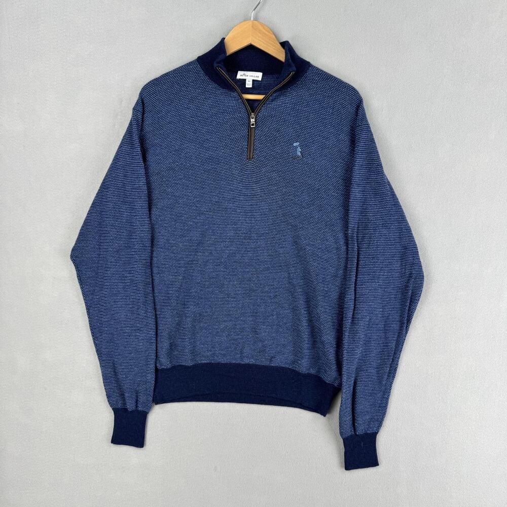 Peter Millar Sweater Mens XL Blue Merino Wool 1/4 Zip Mock Neck Knit Pullover